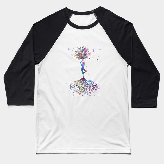 Yoga tree with hummingbirds Baseball T-Shirt by RosaliArt